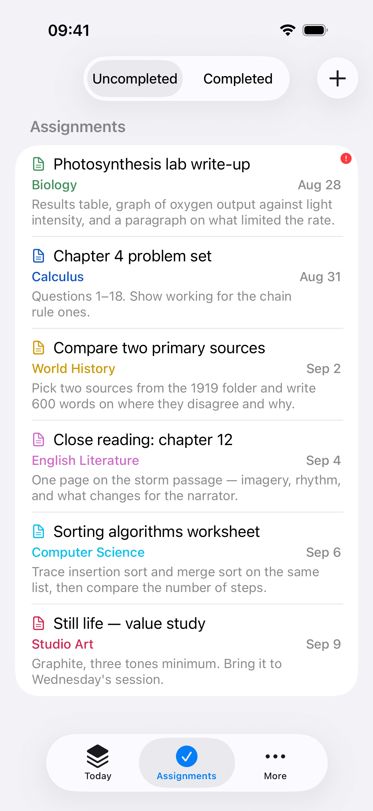 Assignments Screen
